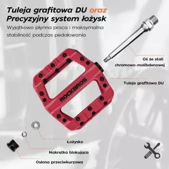 Foto mini 4 - Pedały Rowerowe Platformowe Nylon Rockbros 2017-12CRD Czerwone