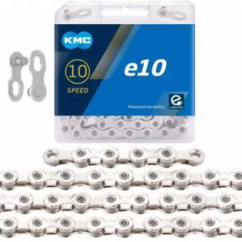 Łańcuch KMC  E10 122 ogniw srebrny, spinka, BOX