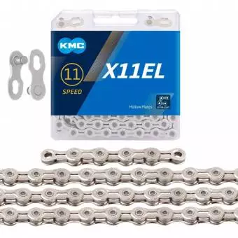 Łańcuch KMC  X11 EL 118 ogniw srebrny, spinka, BOX