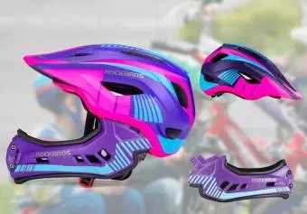 Foto mini 4 - Kask rowerowy Rockbros z odpinaną szczęką dla dzieci rozmiar M fioletowo-różow 54-58cm