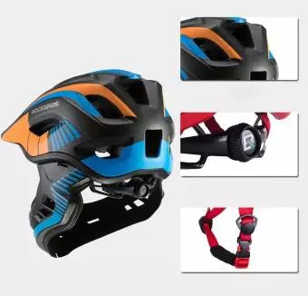 Foto mini 3 - Kask rowerowy Rockbros z odpinaną szczęką dla dzieci rozmiar M czarno-pomarańczowy 54-58cm