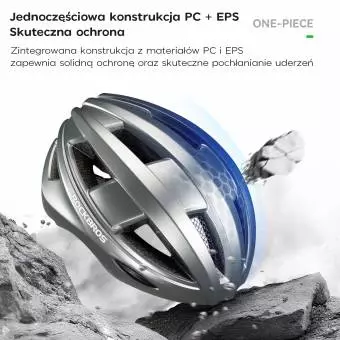 Foto mini 7 - Kask rowerowy Rockbros z zamontowaną lampką uniwersalny 55-60cm szary