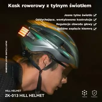 Foto mini 5 - Kask rowerowy Rockbros z zamontowaną lampką uniwersalny 55-60cm biały