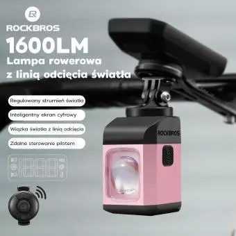 Foto mini 2 - Przednia Lampa Rowerowa Rockbros z Pilotem 1600LM-M8 różowa