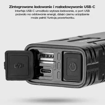 Foto mini 3 - Lampka rowerowa Rockbros z właściwością powerbanka + kabel USB-C