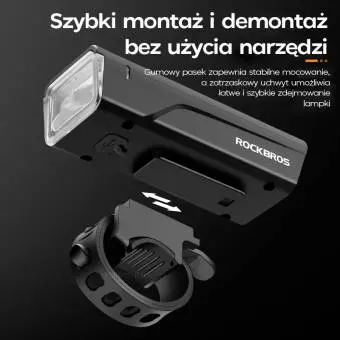 Foto mini 5 - Lampka rowerowa Rockbros + kabel USB - USB-C, czarna
