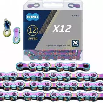 Łańcuch KMC X12 126 ogniw Aurora Blue, spinka, BOX
