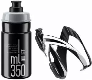 Bidon Elite Jet 350ml + koszyk, zestaw CEO black