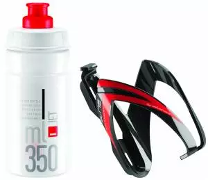 Bidon Elite Jet 350ml + koszyk, zestaw CEO white red