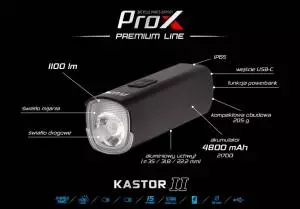 Foto mini 5 - Lampa Rowerowa Przednia, Powerbank Prox Kastor II, 1100 Lm, USB-C