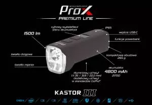 Foto mini 5 - Lampa Rowerowa Przednia, Powerbank Prox, Kastor III, 1500 Lm, USB-C