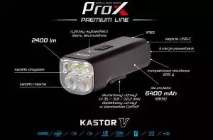 Foto mini 5 - Lampa Rowerowa Przednia, Powerbank Prox, Kastor V, 2400 Lm, USB-C