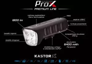 Foto mini 8 - Lampa Rowerowa Przednia, Powerbank Prox, Kastor X, 1800 Lm, USB-C